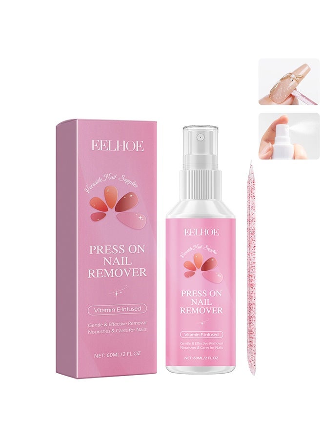 EELHOE Press On Nail Remover, Gentle Nail Glue Remover, Acetone-Free & Odorless, Easy Quick Solid Glue Removal for False Nails, Not for UV Gel Glue or Gel Nail Polish 60ml - Image 1